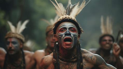 Premium Photo | A man with a tribal tattoo on his chest is shouting