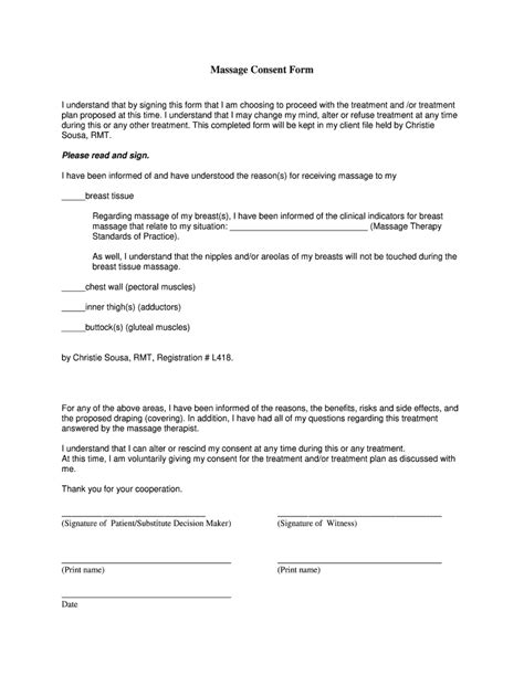 Consent Massage Form Fill Online Printable Fillable Blank PdfFiller