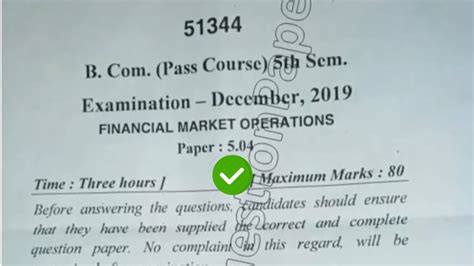 2019 Igu Bcom Pass 5th Sem Financial Markets Operation Question Paper