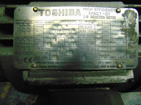 Toshiba High Eff Epact Ct Phase Induction Motor Ftsa A P Hp