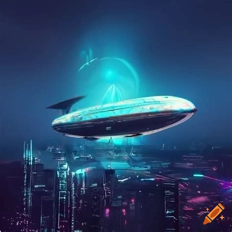 Futuristic Cyberpunk Zeppelin Flying In The Sky On Craiyon