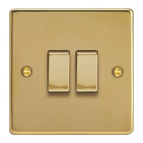 Varilight 10a 2 Gang 2 Way Light Switch Polished Brass With Colour