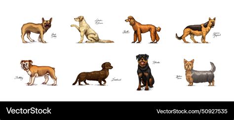 Dogs in this drawing different breeds of domestic Vector Image