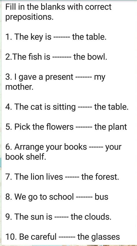 Fill In The Blanks With Correct Preposition