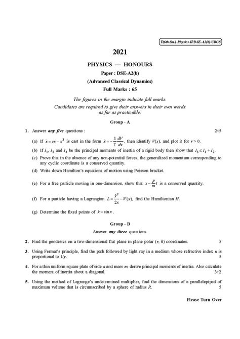 File Cu 2021 B Sc Honours Physics Semester Vi Paper Dse A2 B Qp Pdf