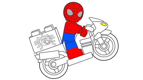 How To Draw And Coloring Spiderman On A Motorcycle Lego Coloring Book