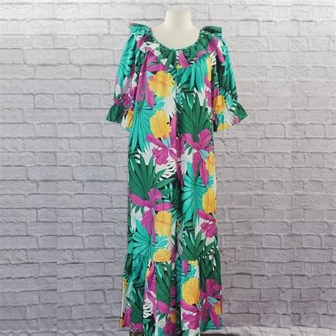 Vintage Dresses Vintage 8s Hilo Hattie Cotton Floral Hawaiian Maxi Mumu Dress Poshmark