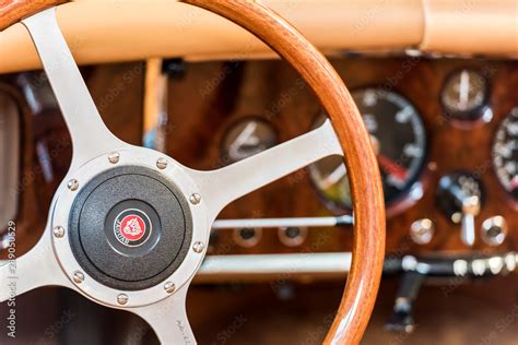 BUCHAREST, ROMANIA - OCTOBER 31, 2014: 1957 Jaguar XK150 Interior View ...