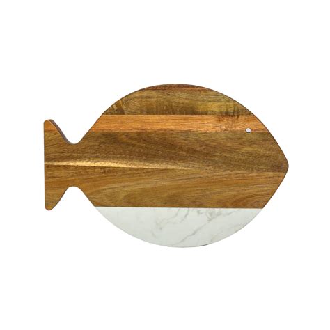 White Marble Acacia Wood Fish Boardthe Trophy Trolley