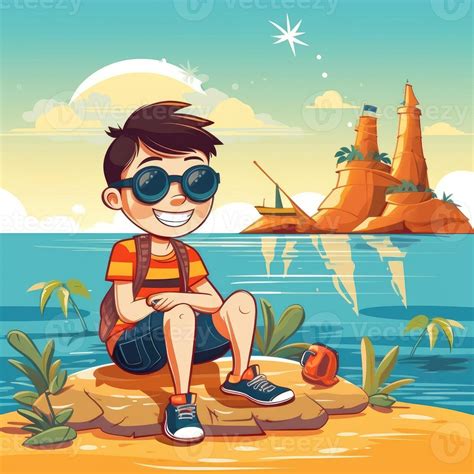 Boy Enjoying Summer Holiday Cartoon Illustration With 22595165 Stock