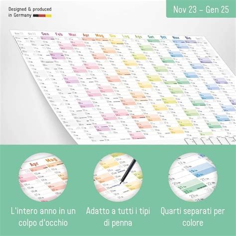 Calendrier Mural Xxl 2024 A1 En Italien 89x63 Cm Rainbow 15 Mois Nov 2023 Jan 2025plié