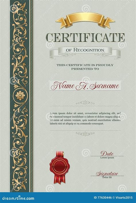 Vintage Certificate Of Recognition Vintage Frame Portrait Stock Vector Illustration Of