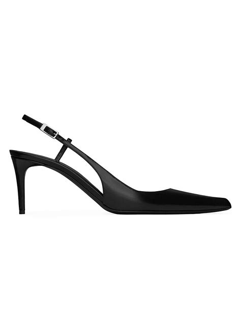 Saint Laurent Vendome Slingback Pumps In Glazed Leather Black