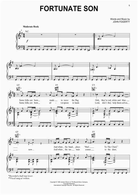 Fortunate Son Piano Sheet Music | OnlinePianist