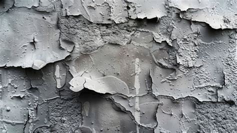 Weathered Grey Concrete Surface With Textured Cracks And Peeling Paint