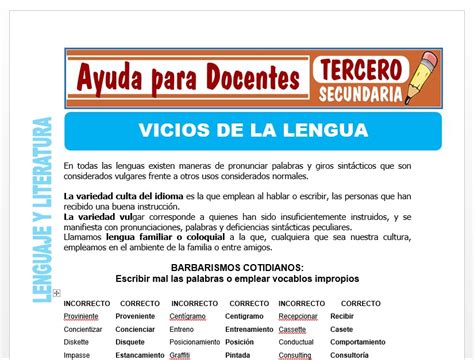 Vicios De La Lengua Para Tercero De Secundaria Ayuda Para Docentes