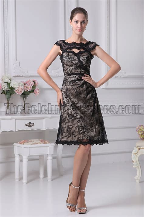 Black Knee Length Lace Cocktail Party Graduation Dresses ...