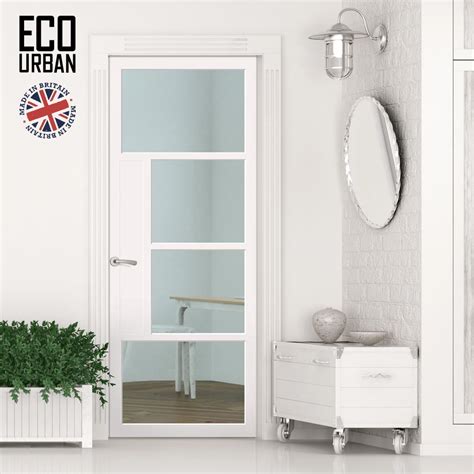 Handmade Eco Urban® Boston 4 Pane Door Dd6311g Clear Glass Cloud W