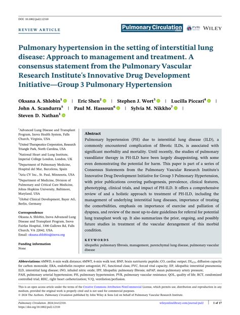 Pdf Pulmonary Hypertension In The Setting Of Interstitial Lung