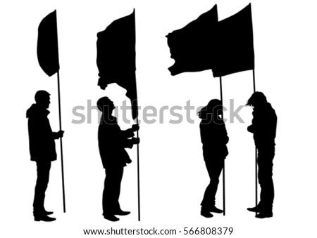 Protest People Silhouette Men Holding Flag Stock Vector