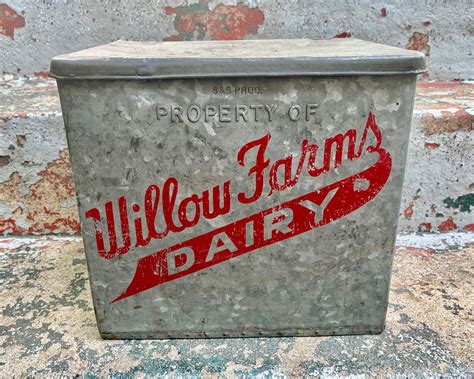 Antique Galvanized Milk Box Willow Farms Dairy Farmhouse Etsy