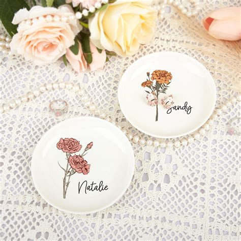 Wedding Ring Dish Personalized Ring Dish With Birth Flower Jewelry Dish