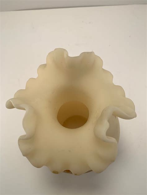 Vintage Fenton Burmese Custard Glass Vase Ruffle Wave Top Etsy