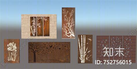 现代风格景墙锈板su模型下载【id752756015】知末su模型网