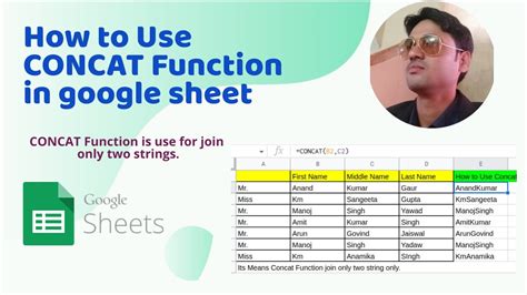 How To Use Concat Function In Google Sheet Youtube