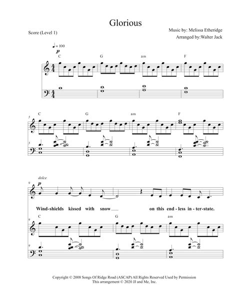 Glorious Arr W Jack By Melissa Etheridge Sheet Music For Unison