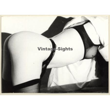 Erotic Study Profile Of Kneeling Semi Nude In Black Lingerie Vintage