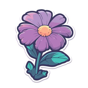 Purple Flower Sticker Is Shown On A White Background Clipart Vector