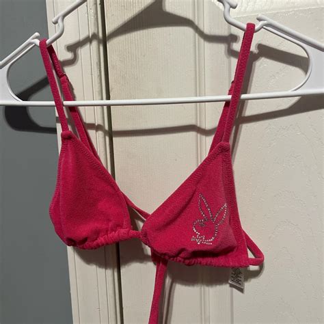 Hot Pink Pacsun Bikini Top With Bedazzled Playboy Depop