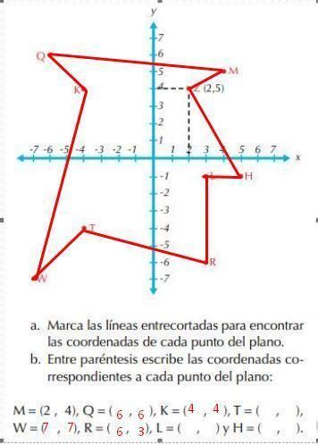 marca la líneas entre cortados para encontrar las cordenadas de cada