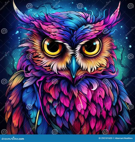 An Illustration of an Owl with Colorful Eyes Stock Illustration ...