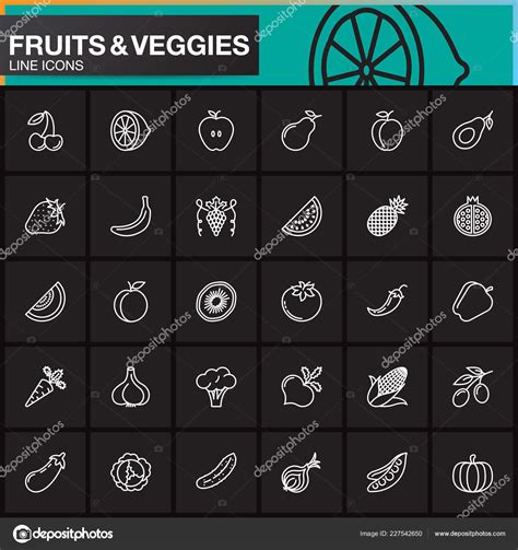 Fruits Vegetables Line Icons Set Outline Vector Symbol Collection