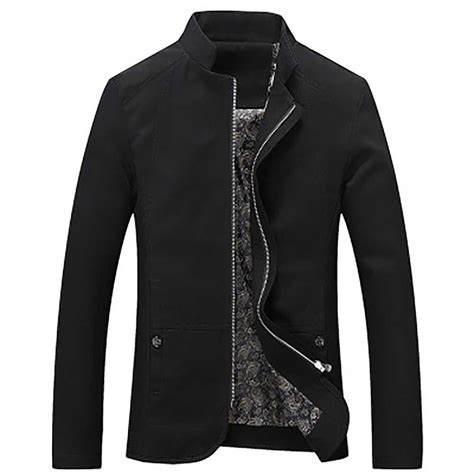 Men S Stand Collar Slim Fit Zipper Jacket Black