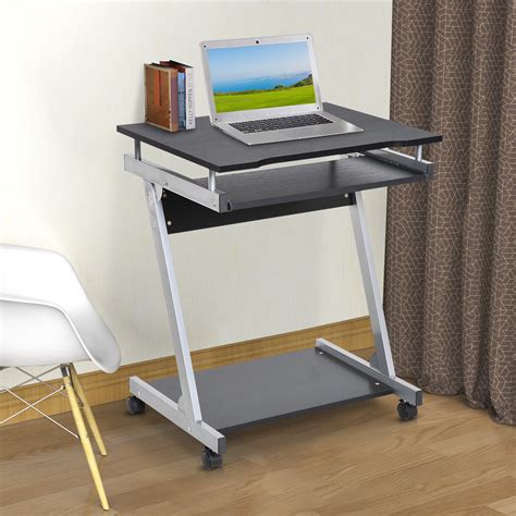 HOMCOM Mobile Compact Computer Cart Desk with Keyboard Tray Standing ...