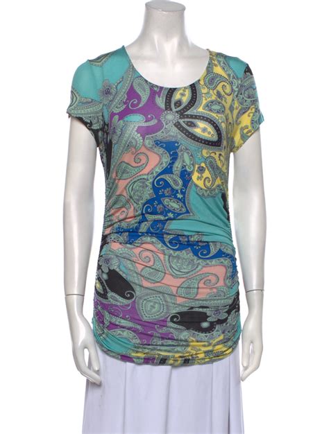 Etro Paisley Print Scoop Neck T Shirt Blue Tops Clothing Etr