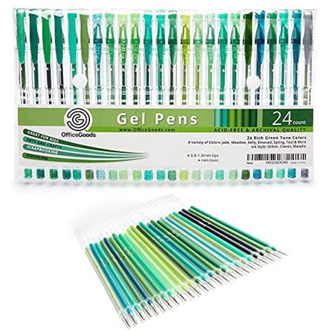 Green Gel Pen Set With Extra Refills 24 Variety Color Pack For Kids