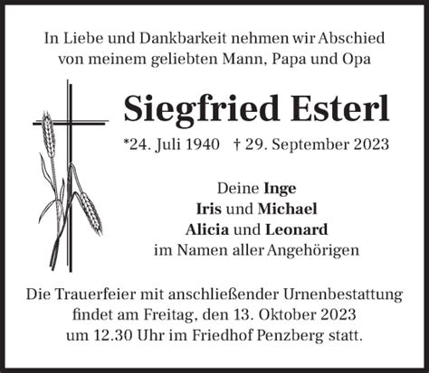 Traueranzeigen Von Siegfried Esterl Trauer Merkur De