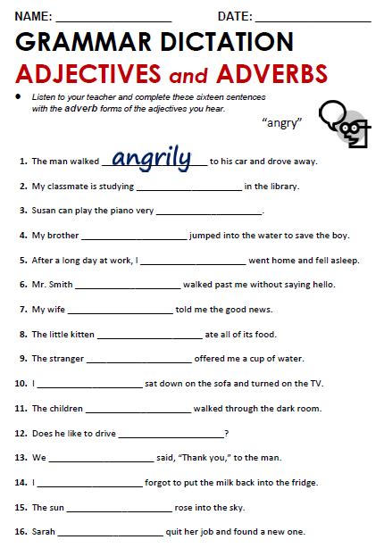 Adverbs And Adjectives Worksheets Th Grade Adjectiveworksheets Net