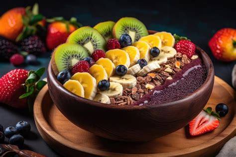 Premium Ai Image Colorful And Healthy Acai Bowl Topped With Fresh Fruits