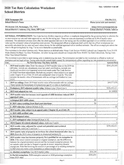 Fillable Online Tax Rate Calculation Worksheet Isd Bisd Pdf Tax