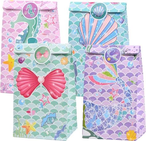 Sac Cadeau Kraft 12 Pièces Sacs De Fête En Papier Sirène Avec 18