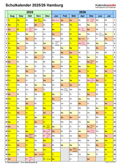 Schulkalender 20252026 Hamburg Für Pdf