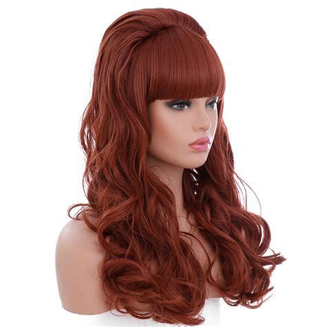 80s Classical Copper Red Long Curly Wavy Womens Big Red Halloween Costume Cosplay Wig