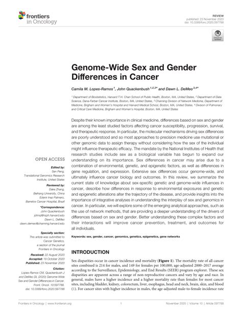 Pdf Genome Wide Sex And Gender Differences In Cancer