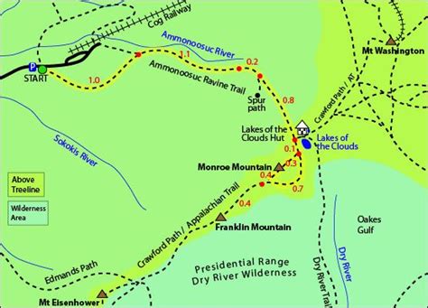 Mount Monroe Map - White Mountains, Thompson and Meserves Purchase, NH ...