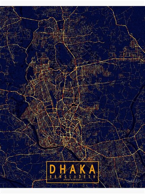 Dhaka Bangladesh Map City At Night Poster By Demap Paris City Map